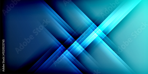 Abstract composition. Diagonal lines intersect, creating luminous shapes. Dark background emphasizes bright blue hues, gradients present.