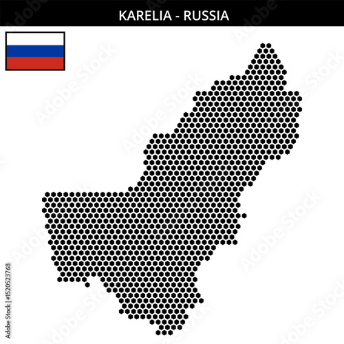 Medium hexagonal dotted map of Karelia in Russia