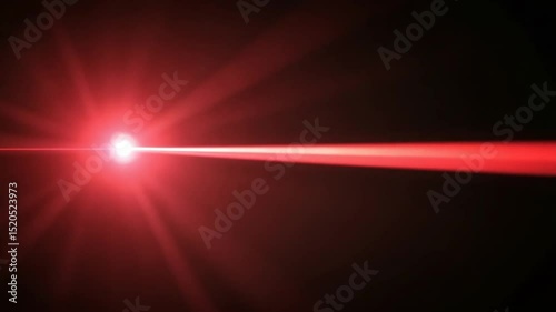 Vibrant red laser beam piercing through darkness, highlighting focused energy source
