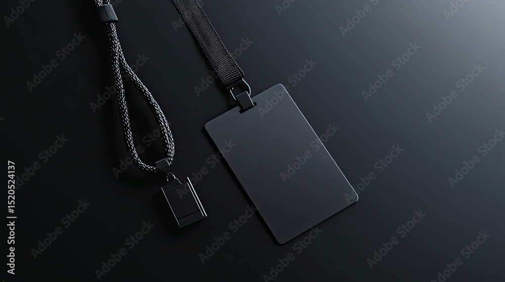 Fototapeta premium Black Lanyard and ID Card on Dark Background