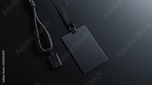 Black Lanyard and ID Card on Dark Background