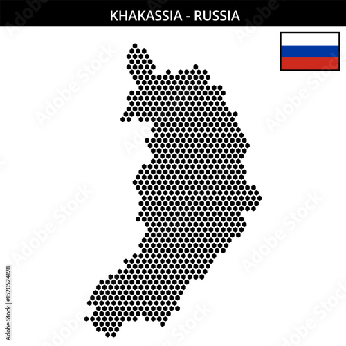 Medium hexagonal dotted map of Khakassia in Russia