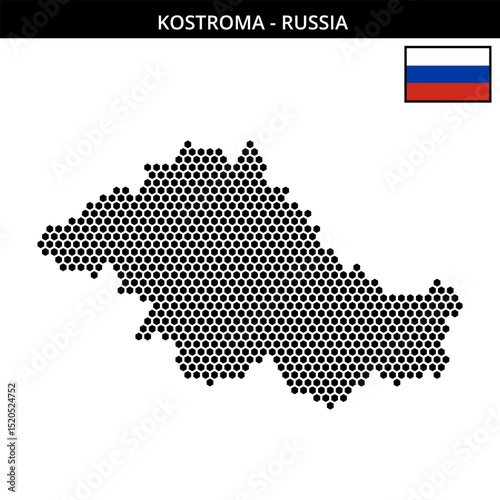 Medium hexagonal dotted map of Kostroma in Russia