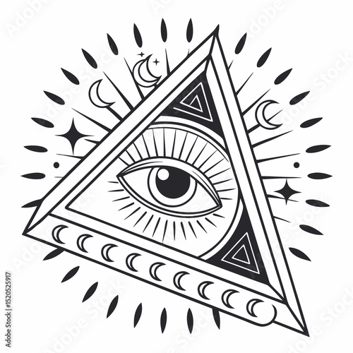 Eye of Providence with Mystical Symbols and Illuminati Design