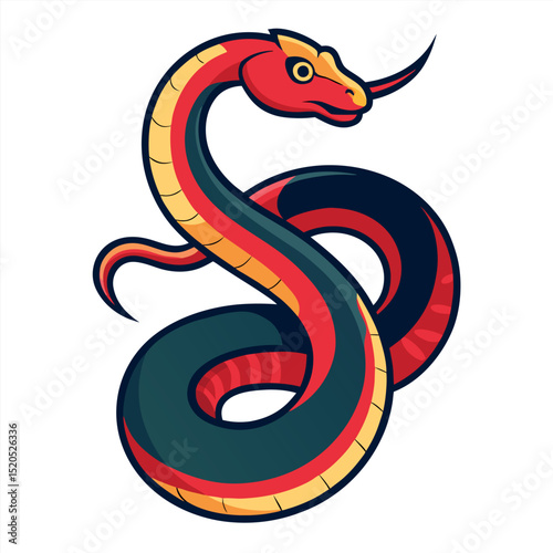 Stylized Red and Black Snake Vector Illustration isolated on white background