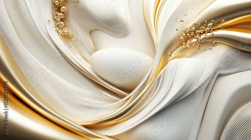 Elegant fluid motion of white and gold with pearl center abstract background