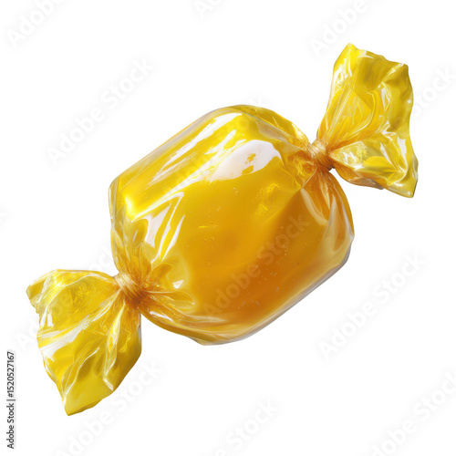Single wrapped butterscotch candy isolated on transparent background