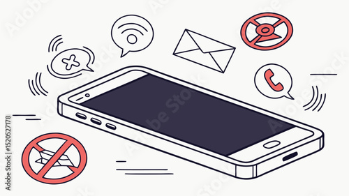 Illustration of a smartphone with various notification icons floating around it on a white background