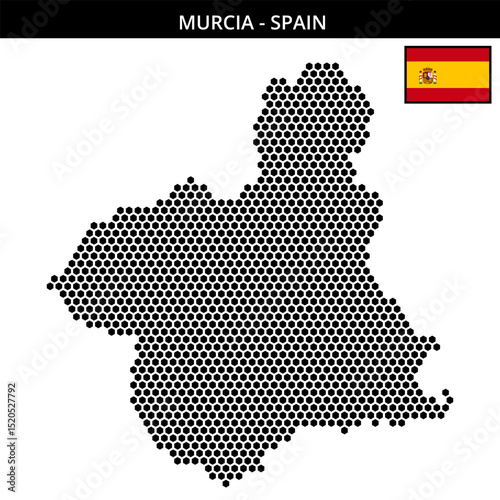 Medium hexagonal dotted map of murcia in Spain
