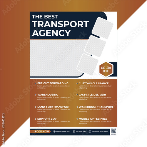 Eye-Catching Transport Agency Flyer Template – Showcase Your Freight Forwarding, Cargo Handling, and Warehousing Services with a Professional Look