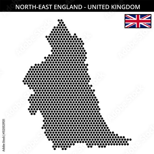 Medium hexagonal dotted map of north-east-england in United Kingdom