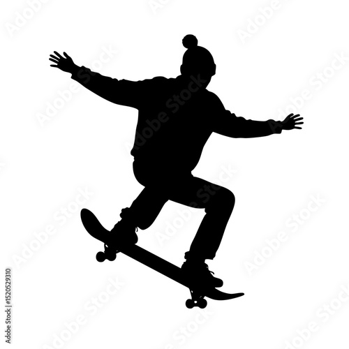 Dynamic Skateboarder Silhouette with Beanie Performing an Airborne Trick on a Skateboard