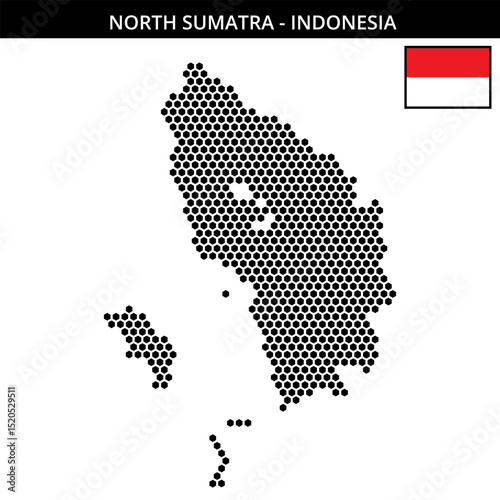 Medium hexagonal dotted map of north-sumatra in Indonesia