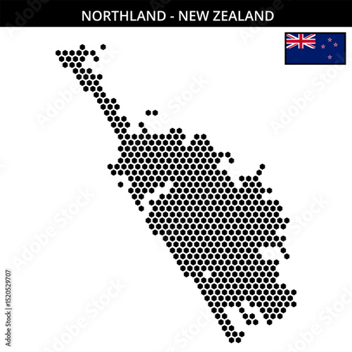 Medium hexagonal dotted map of northland in New Zealand