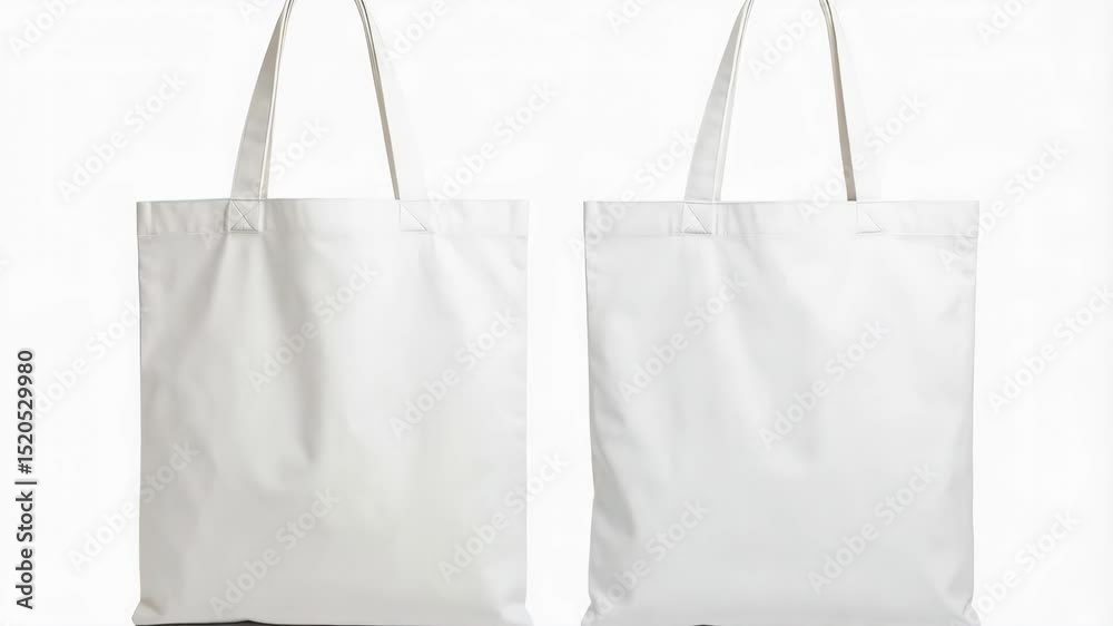 Two blank white canvas tote bags displayed side-by-side on a clean white background for mockups or design templates
