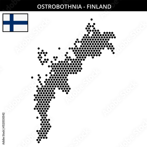 Medium hexagonal dotted map of Ostrobothnia in Finland