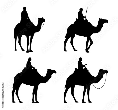 camel rider silhouette set, isolated background