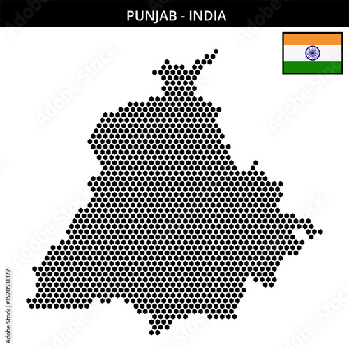 Medium hexagonal dotted map of punjab in India