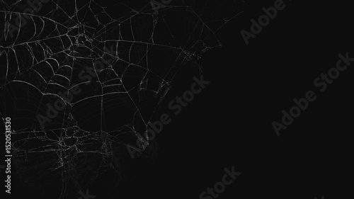 Dark and mysterious spider web on a black background. Perfect for spooky atmosphere, horror visuals, Halloween themes, and eerie decorative elements with a sense of suspense and darkness.