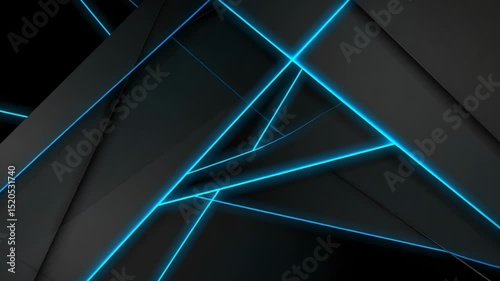 Geometric dark plates with intersecting bright blue neon lines