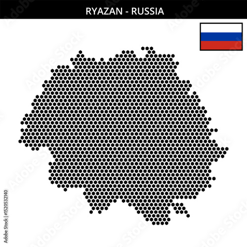 Medium hexagonal dotted map of Ryazan in Russia