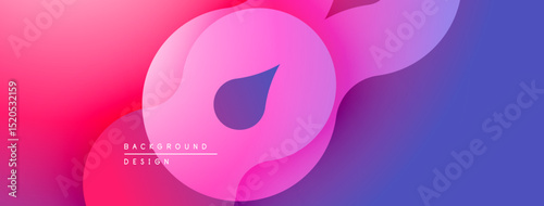 Abstract gradient shapes overlap creating dynamic visual effect. Pink, purple, blue hues blend smoothly. Modern design element.