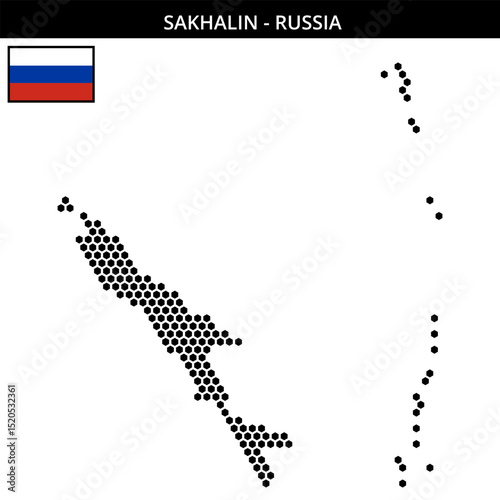 Medium hexagonal dotted map of Sakhalin in Russia