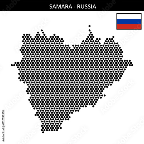 Medium hexagonal dotted map of Samara in Russia