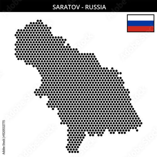 Medium hexagonal dotted map of Saratov in Russia