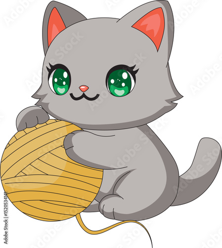 Cute Cat Playing With Yarn Kitty Vector