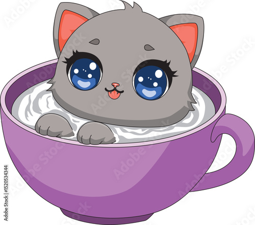 Cat Swimming Inside The Milk Cup Vector