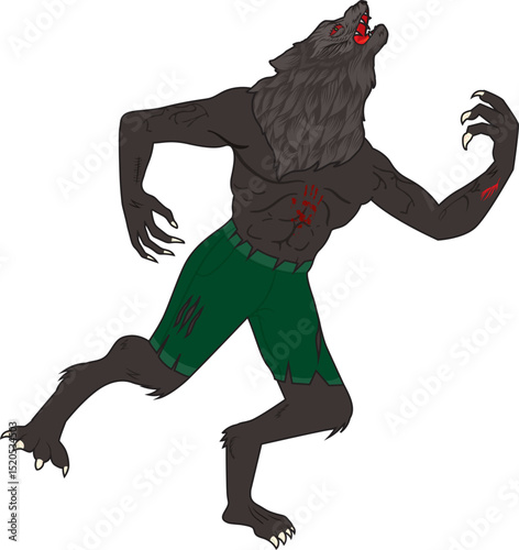 Werewolf Howling Half Wolf And Half Human Halloween Character Vector