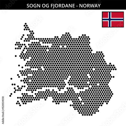 Medium hexagonal dotted map of sogn-og-fjordane in Norway