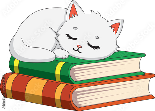 Cat Sleeping On Book Cartoon Vector