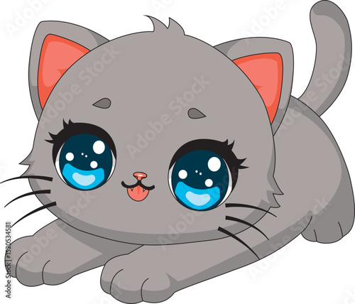 Cat Stretching Kawaii Chubby Kitten Vector