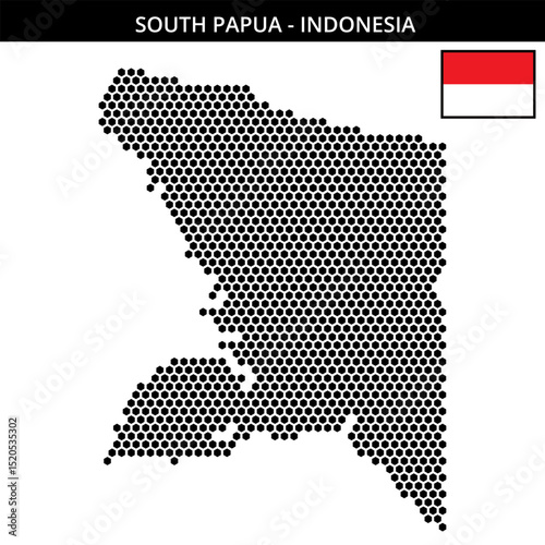 Medium hexagonal dotted map of south-papua in Indonesia