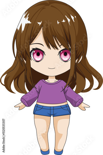 Cute Chibi Girl Character Front View Vector
