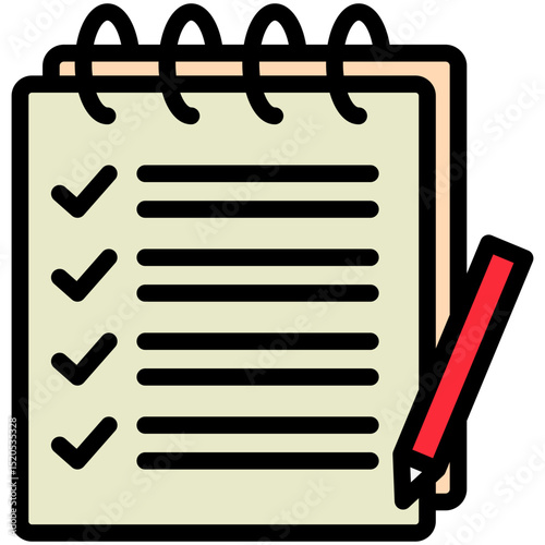 Field Notes mini illustration outline color icon, use for research and development, education, industry, UI, UX kit, app and web development, digital or print.