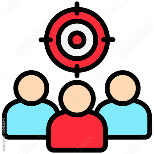 Focus Group mini illustration outline color icon, use for research and development, education, industry, UI, UX kit, app and web development, digital or print.