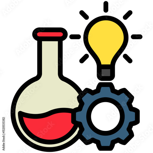 Innovation mini illustration outline color icon, use for research and development, education, industry, UI, UX kit, app and web development, digital or print.