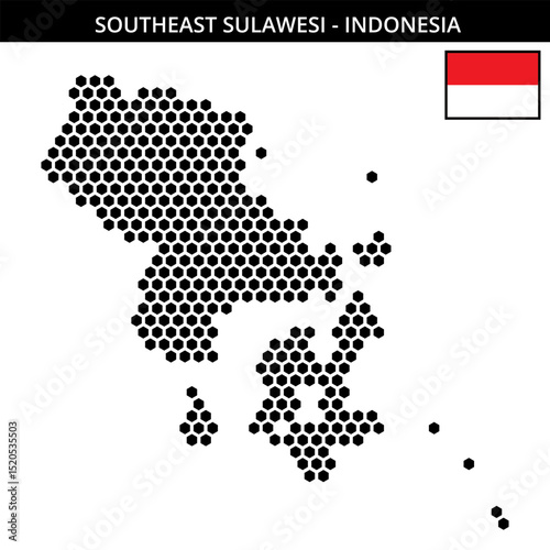 Medium hexagonal dotted map of southeast-sulawesi in Indonesia
