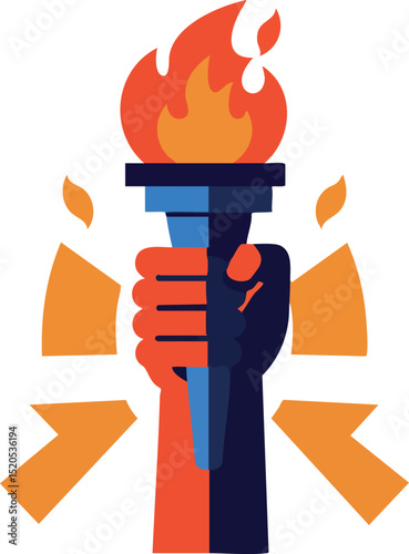 Hand Holding Flaming Torch Symbol of Freedom and Strength Vector Illustration 