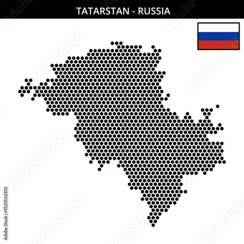 Medium hexagonal dotted map of Tatarstan in Russia