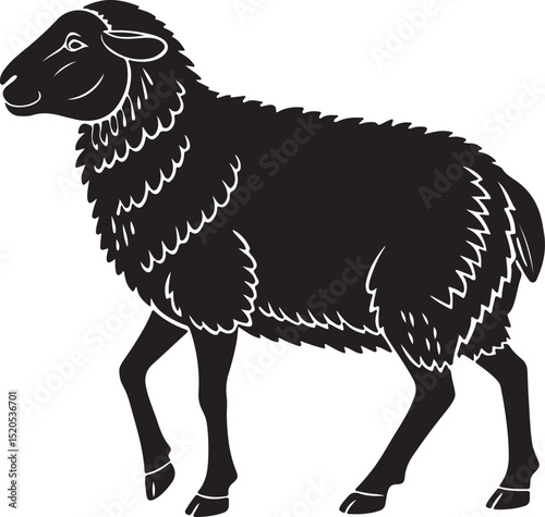 Wooly Sheep Full Body Silhouette with Textured Coat