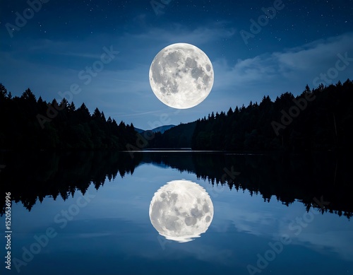 Moon reflected in lake at night