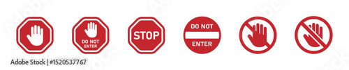 No entry vector icons. Stop signs. Prohibited icon set