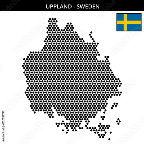 Medium hexagonal dotted map of Uppland in Sweden