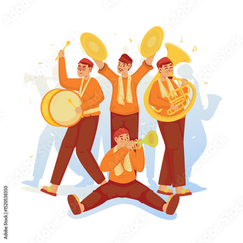 Betawi traditional music called Tanjidor performance vector illustration