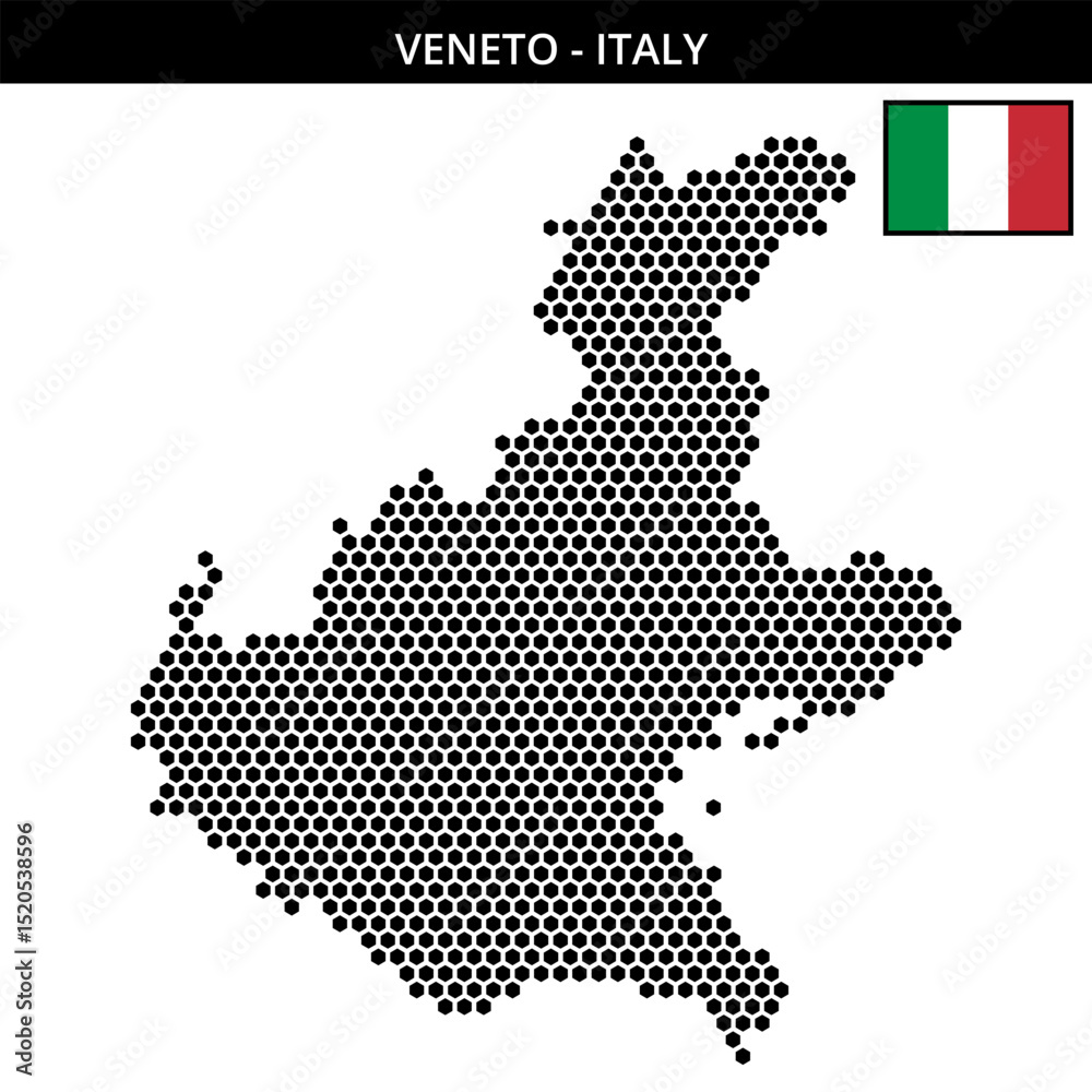 Obraz premium Medium hexagonal dotted map of veneto in Italy