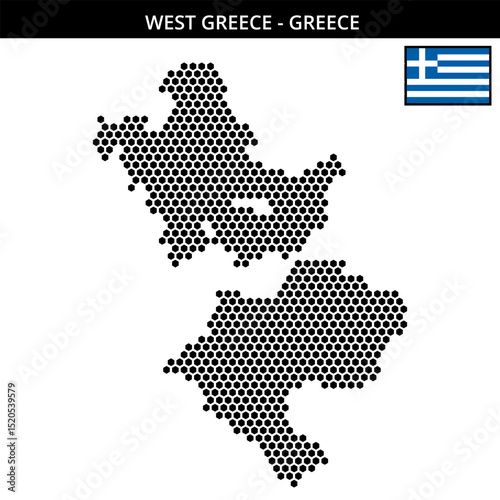 Medium hexagonal dotted map of west-greece of greece